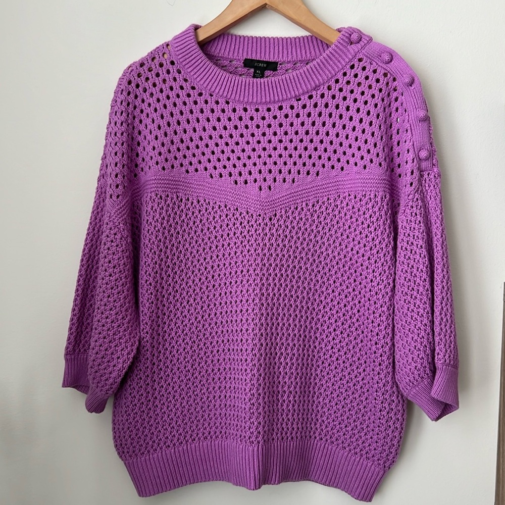 J.crew sweater with crocheted shoulder buttons. Pit to pit 22” length 24”